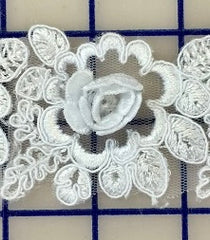 Non-Metallic Applique - White 3D Rose Design