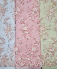 Grab Bag - Fancy Lace - 52-inches Wide Corded Sequined Embroidered 3D Rose Pink
