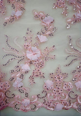 Grab Bag - Fancy Lace - 52-inches Wide Corded Sequined Embroidered 3D Rose Pink