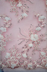 Grab Bag - Fancy Lace - 52-inches Wide Corded Sequined Embroidered 3D Rose Pink