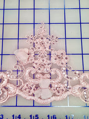 Lace Trim - Corded Sequined Embroidered 3D Rose Pink Border Trim