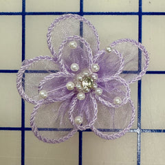 Flowers - Organza with Pearls and Crystal Lavender 2-in