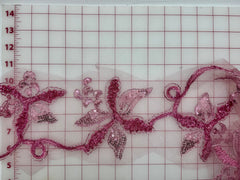 Fancy Lace - 1 1/3YD Border Metallic Silver-Corded Sequined Rose Pink Close-Out
