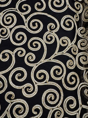 Fancy Lace - 43-inch Wide Gold and White Scroll on Black Tulle Mesh