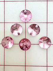 Rhinestones - 14mm Czech "Bright-Cut" Light Pink Rivoli (Round) Sew-On 6PK