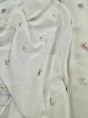 Fancy Organza -Palest  Ivory with Embroidered Flower Design