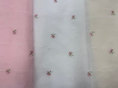 Fancy Organza -Palest  Ivory with Embroidered Flower Design