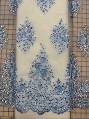 Fancy Lace - 52-inches Wide Sequined Embroidered Light Blue