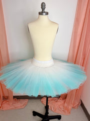 Ready-To-Wear Classical Tutu Skirt White with Teal Ombre at Outer Edge Only One!