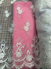 Fancy Lace - Embroidered 60-inches Wide White Special Purchase! Only 1.75 YD Piece Left!