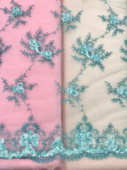 Fancy Lace - 52-inches Wide Mint with 3D Flowers Special Purchase!