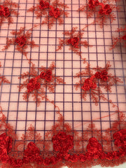 Fancy Lace - 52-inches Wide Red with 3D Flowers Special Purchase!