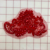 Applique - Beaded and Sequined Lace Motif Red Close-Out