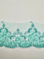 Applique - Fancy Lace - Mint with 3D Flowers Border Trim