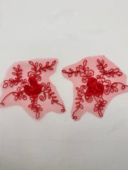 Appliques Fancy Lace - Red with 3D Flowers Small Pairs