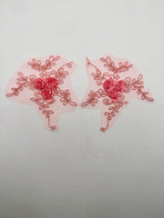 Appliques - Fancy Lace - Coral with 3D Flowers Small Pairs