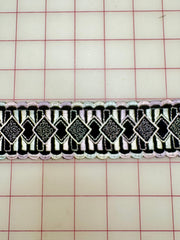 Metallic Trim - 2-inch Vintage Black, and Palest Blue and Pink Embroidered Ribbon