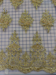 Fancy Lace - 52-inches Wide Metallic Gold-Corded Beaded Embroidered