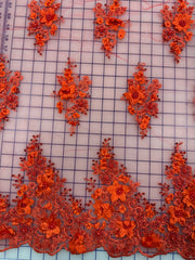 Fancy Lace - 52-inches Wide 3D Flowers Beaded Embroidered Red