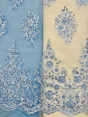 Fancy Lace - 52-inches Wide Metallic Sequined Embroidered Light Blue
