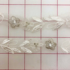 Metallic Trim - 1-inch Flower Trim Ivory and Silver