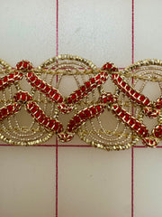 Metallic Trim - 1.25-inch Vintage Gold with Red