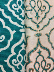 Grab Bag - Brocade 50-inches Wide Reversible Ivory with Pale Gold Metallic Design and Teal 1-Yard and 1.375-Yard Pieces Left!