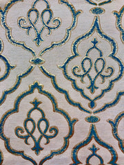 Grab Bag - Brocade 50-inches Wide Reversible Ivory with Pale Gold Metallic Design and Teal 1-Yard and 1.375-Yard Pieces Left!