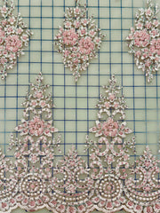 Fancy Lace - 52-inches Wide Metallic Silver-Corded Beaded Embroidered Light Pink