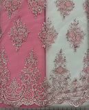 Fancy Lace - 52-inches Wide Metallic Silver-Corded Beaded Embroidered Light Pink