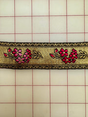 Metallic Ribbon- 1-inch Metallic Gold with Fuchsia Flower Design