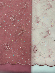 Fancy Organza - 53-inches Wide Dusty Rose Embroidery with Iridescent Sparkles