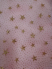 Fancy Organza - 59-inches Wide Pink with Metallic Gold Stars