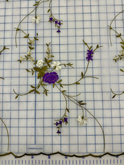 Fancy Organza - 52-inches Wide Embroidered Plum Purple on White