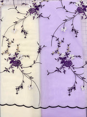Fancy Organza - 52-inches Wide Embroidered Eggplant Purple on White