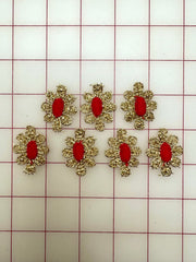 Grab Bag - Metallic Trim - Vintage Gold with Red Center Flowers 7PK and 3PK