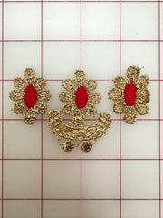 Grab Bag - Metallic Trim - Vintage Gold with Red Center Flowers 7PK and 3PK
