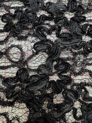 Grab Bag - 60-inches Wide Sparkly Lace with Corded Flowers Black
