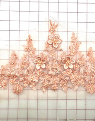 Trim Grab Bag- Sequined Embroidered 3D Lace Peach - 15IN Long x 8IN at Widest Point