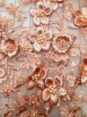 Grab Bag- 3/4YD x 20-inches Wide Sequined Embroidered 3D Lace Peach - 13/4 YD