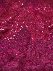 Grab Bag - 50-inches Wide Bright Red and Fuchsia Sequined Design with Fuchsia Rhinestones 1YD Left!