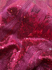 Grab Bag - 50-inches Wide Bright Red and Fuchsia Sequined Design with Fuchsia Rhinestones 1YD Left!