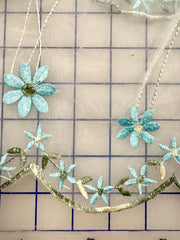 Fancy Organza - 54-inches Wide Light Blue Embroidered Flowers on White