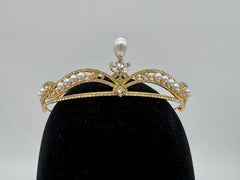 Tiara - Crystal and Gold Reversible Tiara with Pearls New!