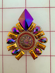 Decorative Gems - Beautiful Iron-On Czech AB Purple and Turquoise Rhinestones and Gold Bead Motifs NEW!