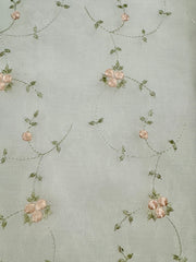 Fancy Organza - White with Embroidered Flower Design Peachy Pink