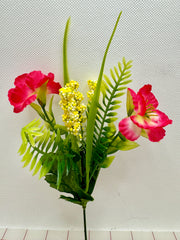 Flowers - Deep Rose Pink Flowers with Green Leaves and Yellow Budding