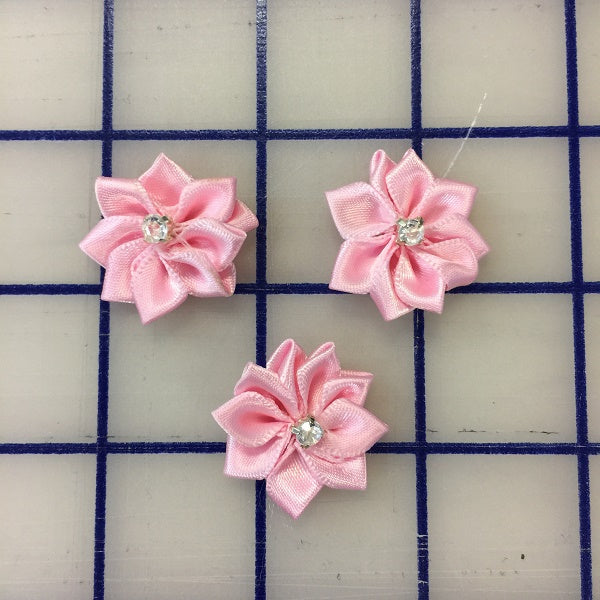 Flowers - Satin w/Rhinestone 3-Pack Pink