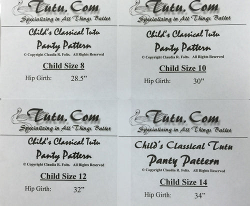 Child Standard Classical-Style Tutu Panty Pattern