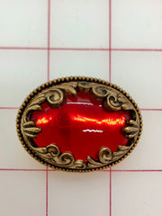 Button - Gold with Red Oval Acrylic Rhinestone Close-Out